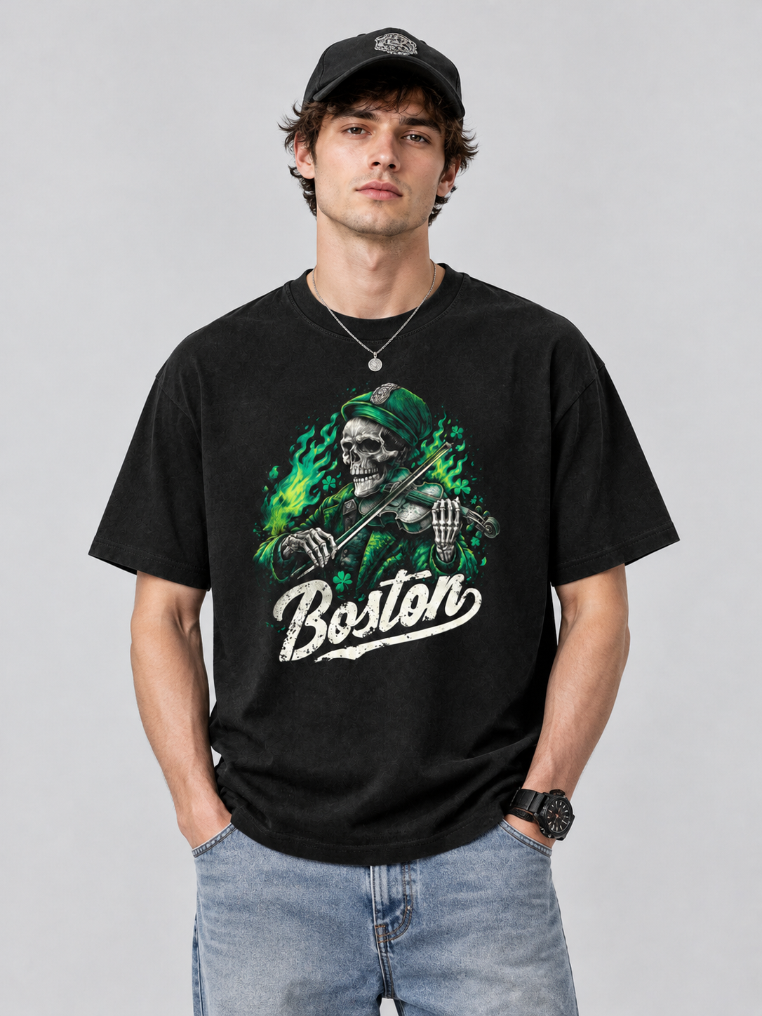 "Boston Fiddle Skull" Graphic Tee