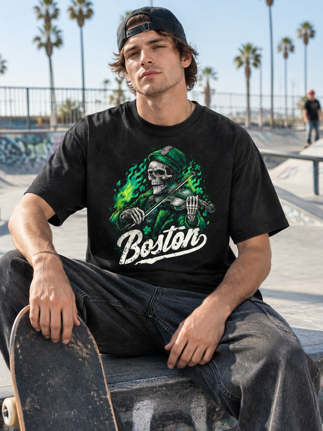 "Boston Fiddle Skull" Graphic Tee