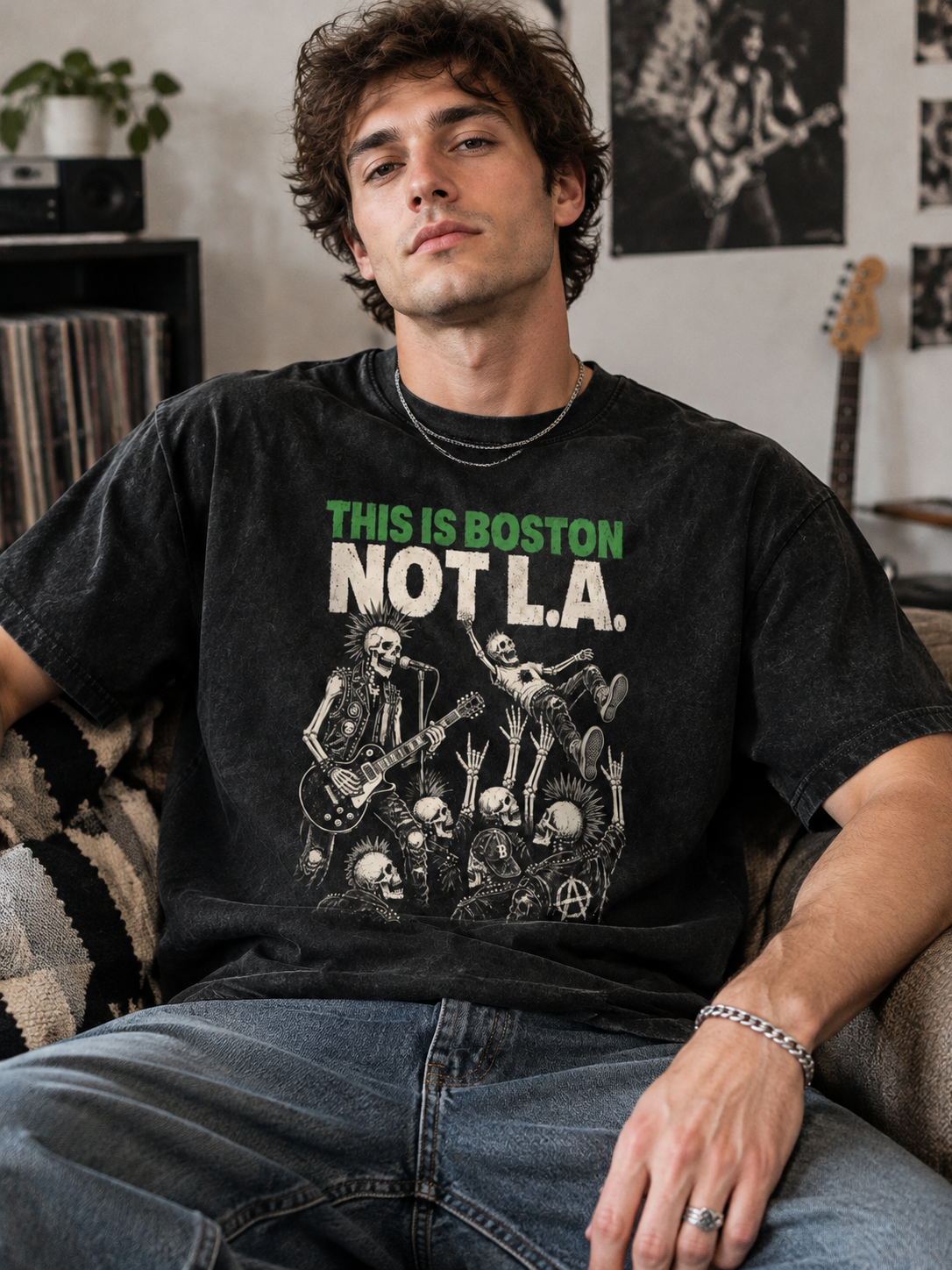 "This Is Boston Not L.A. Green" Graphic Tee