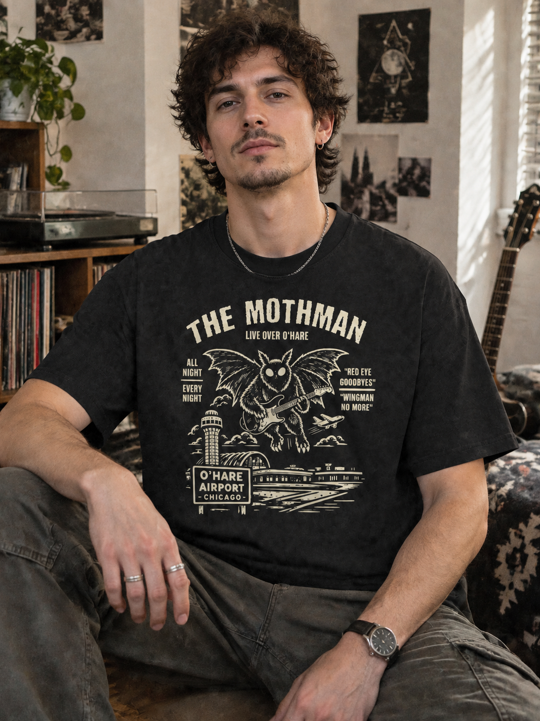 "Guitar" Chicago Mothman Graphic Tee