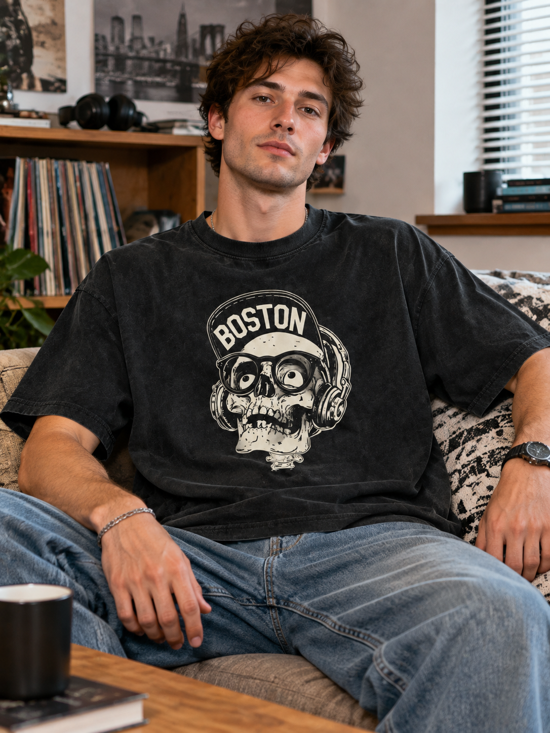 "Boston Invert Skull" Graphic Tee