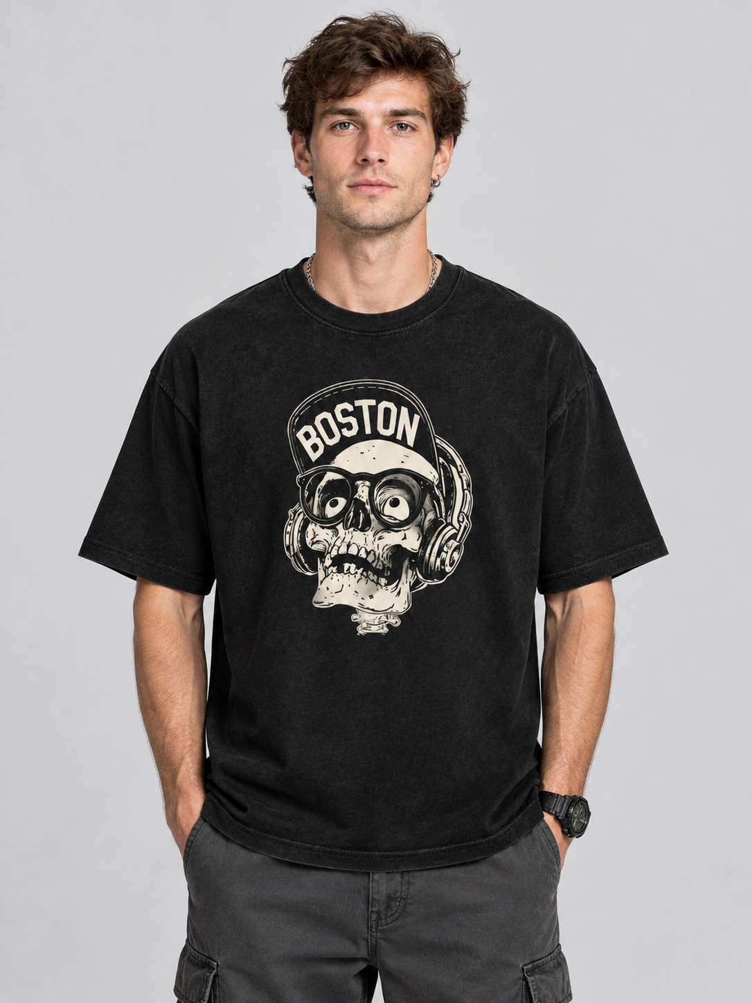 "Boston Invert Skull" Graphic Tee