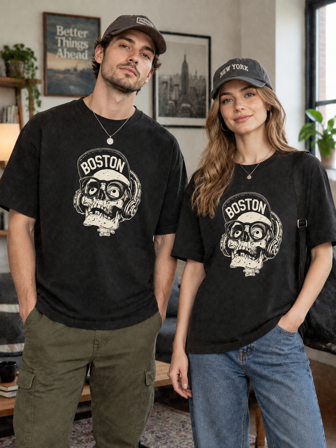 "Boston Invert Skull" Graphic Tee