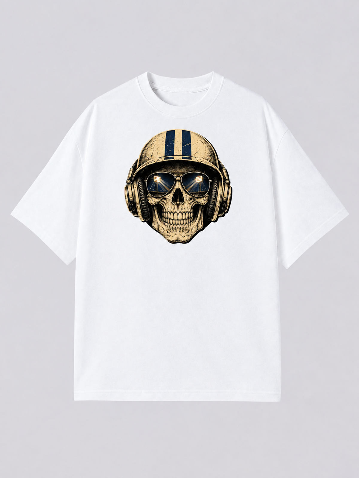 "Boston Baseball Skull" Graphic Tee — white colorway mockup, same print