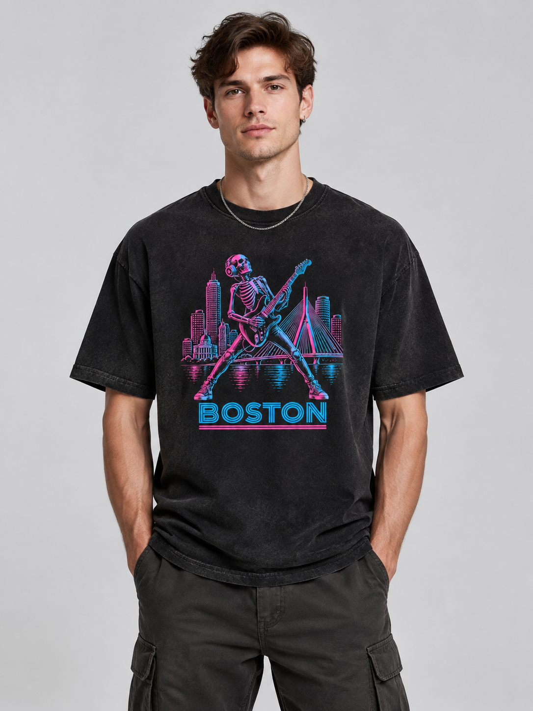 "Boston Neon Guitar" Graphic Tee