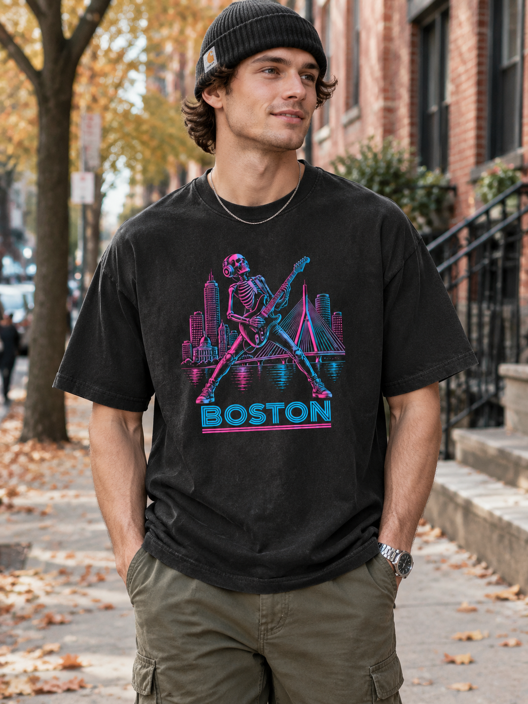 "Boston Neon Guitar" Graphic Tee