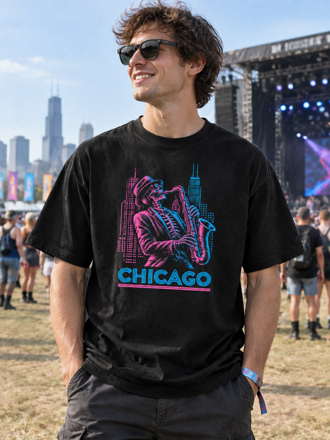 "Neon Sax" Chicago DJ Graphic Tee