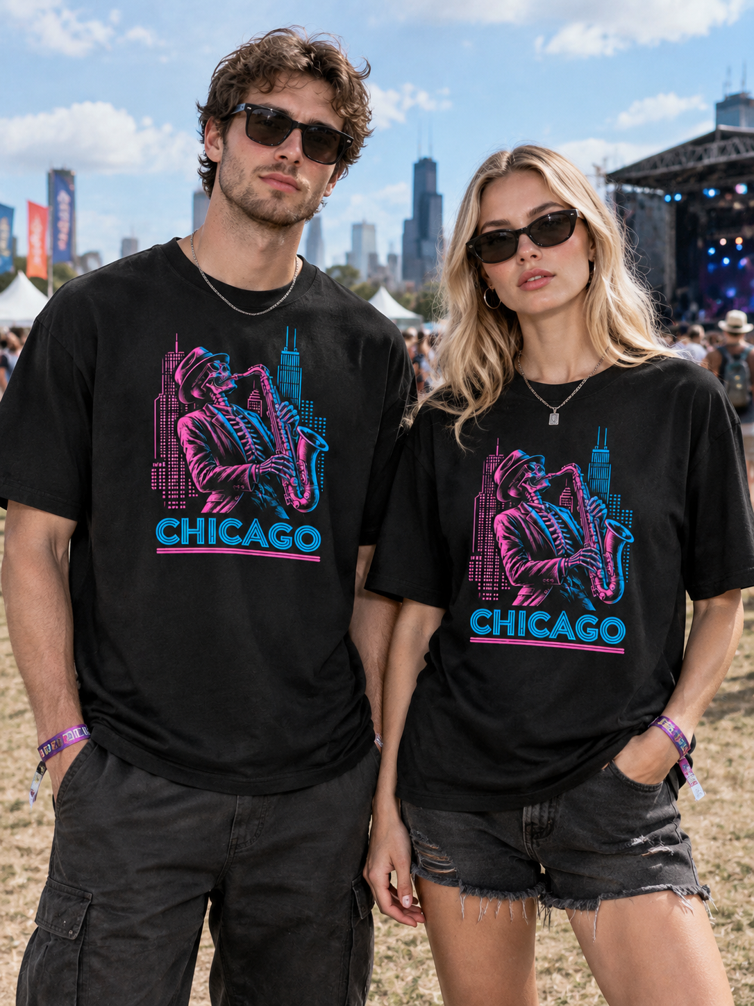 "Neon Sax" Chicago DJ Graphic Tee