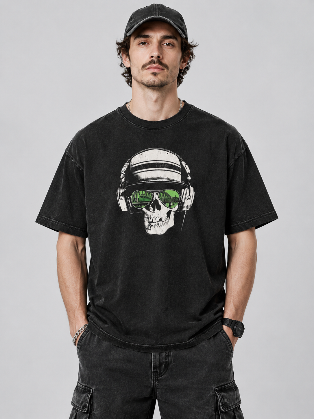 "Boston Smile Trolley Skull" Graphic Tee