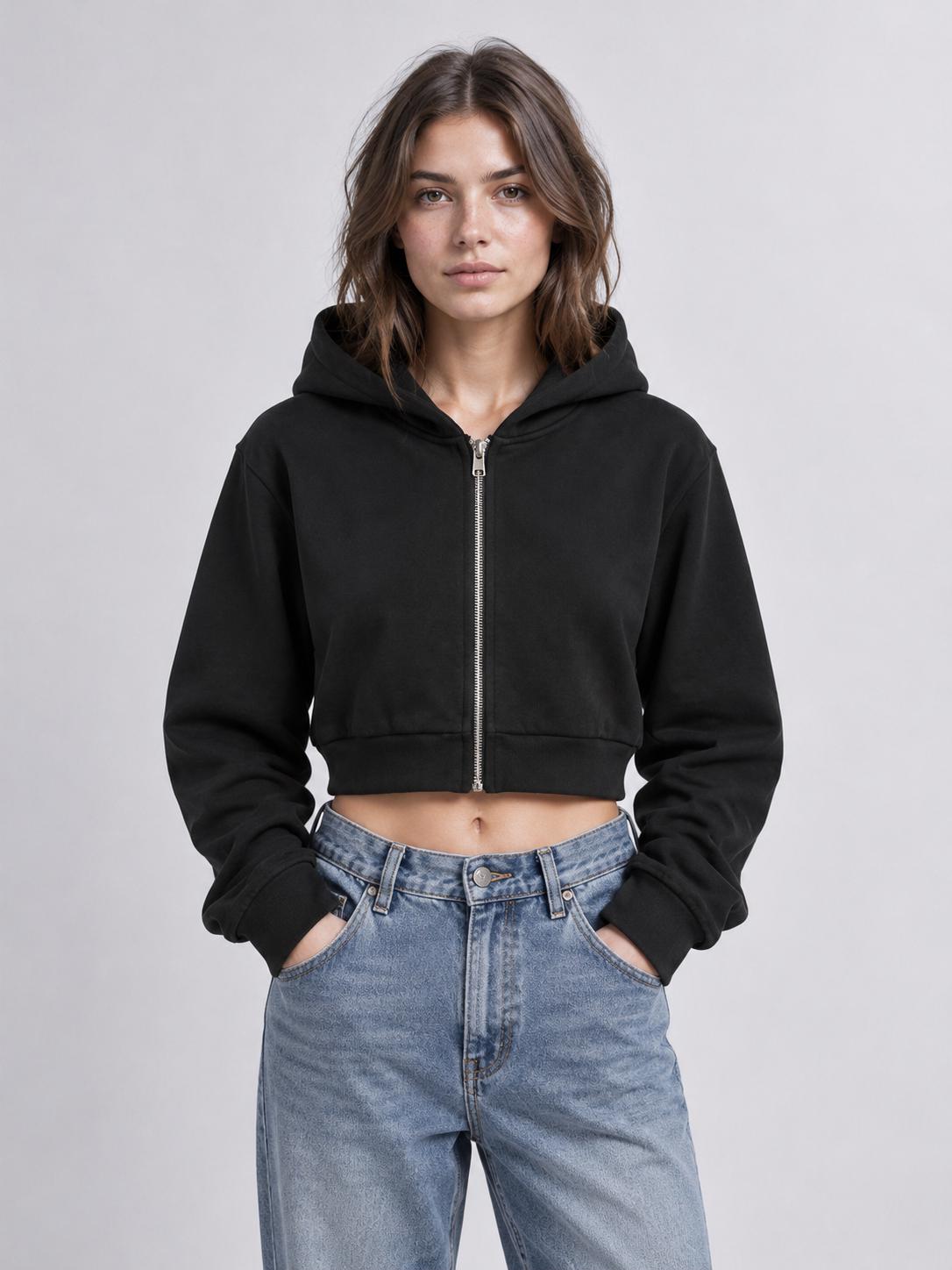 Women Cropped Full-Zip Hoodie