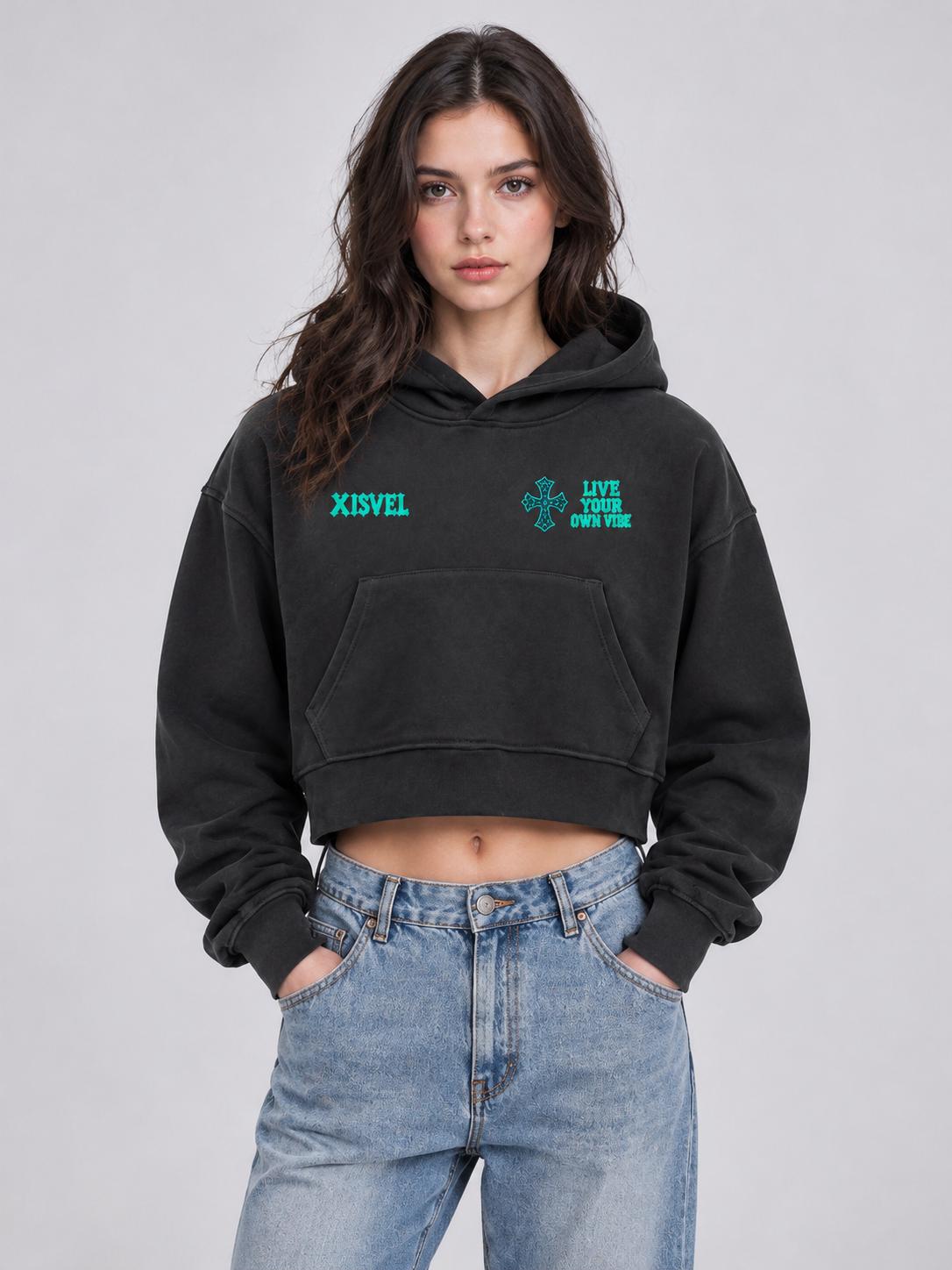 Women Cross Graphic Cropped Pullover Hoodie