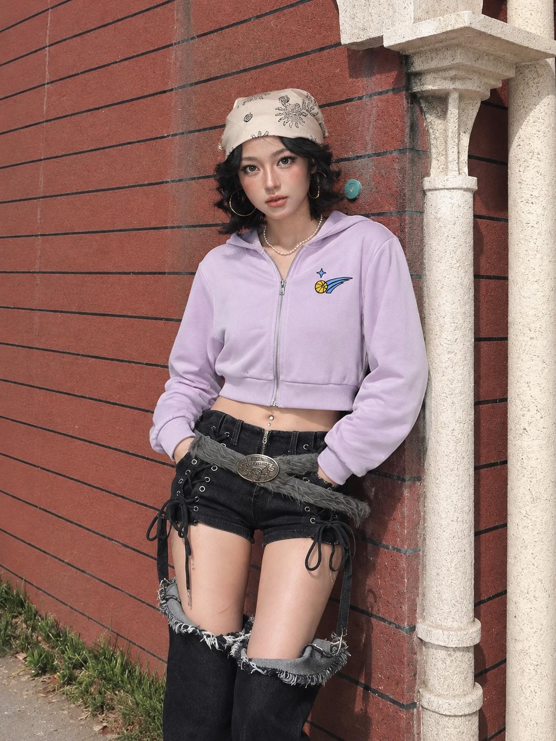 Women Basketball 27 Graphic Cropped Zip-Up Hoodie