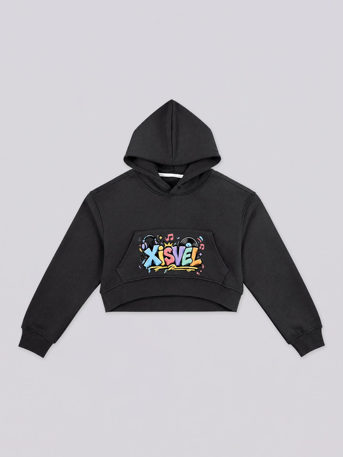 Women's Colorful Music Graffiti Cropped Hoodie