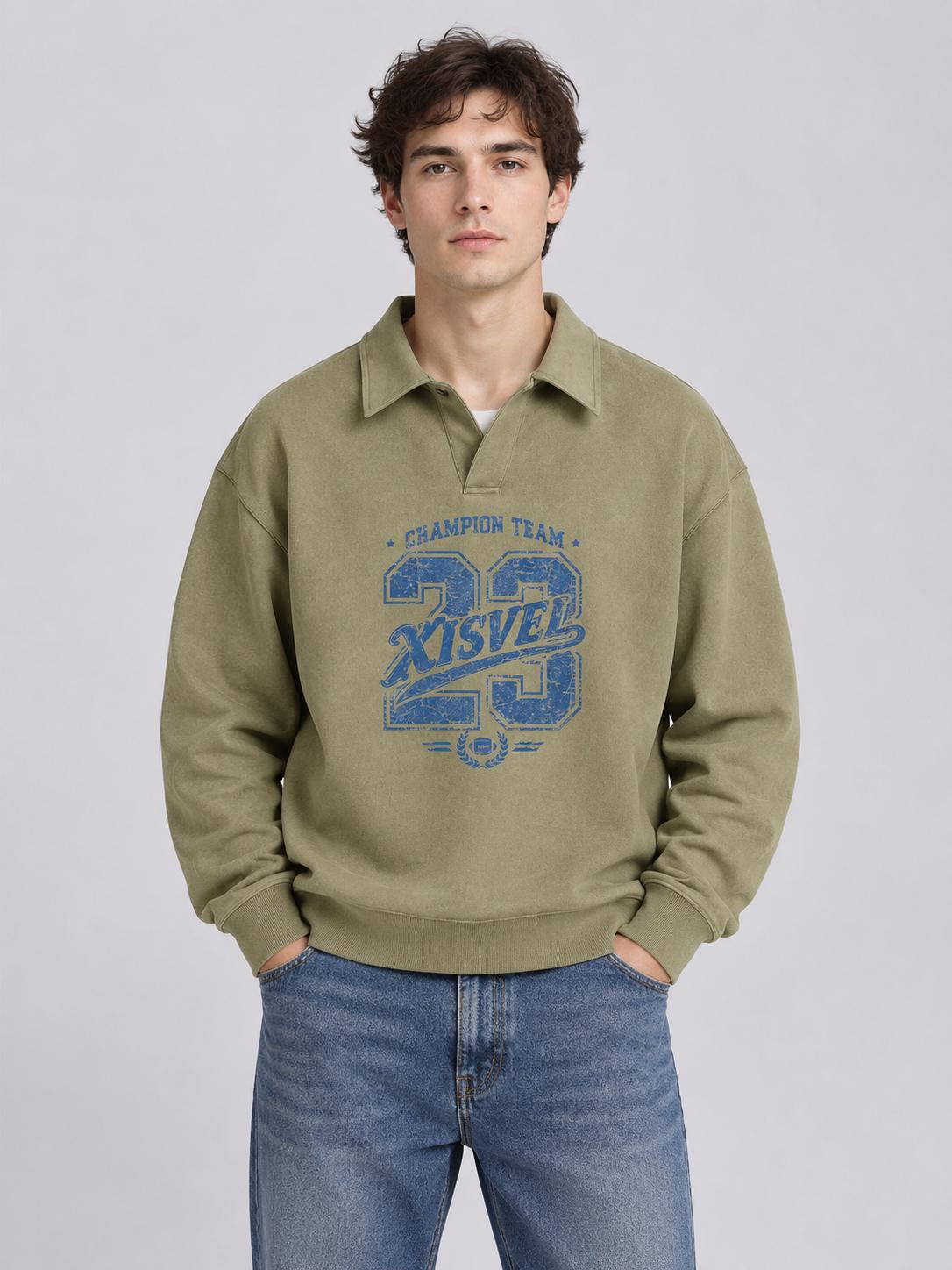 Unisex Vintage 23 Polo Collar Pullover Sweatshirt