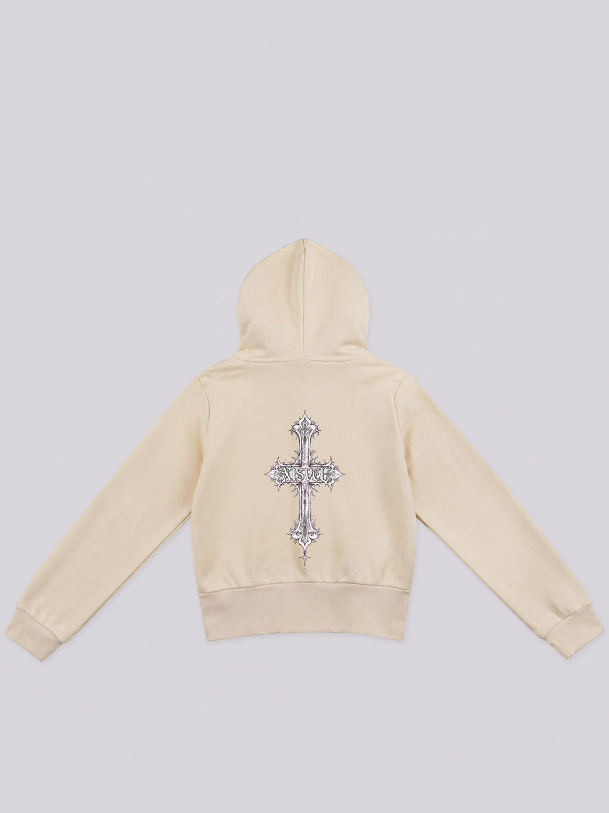 Women Gothic Cross Print Cropped Full-Zip Hoodie