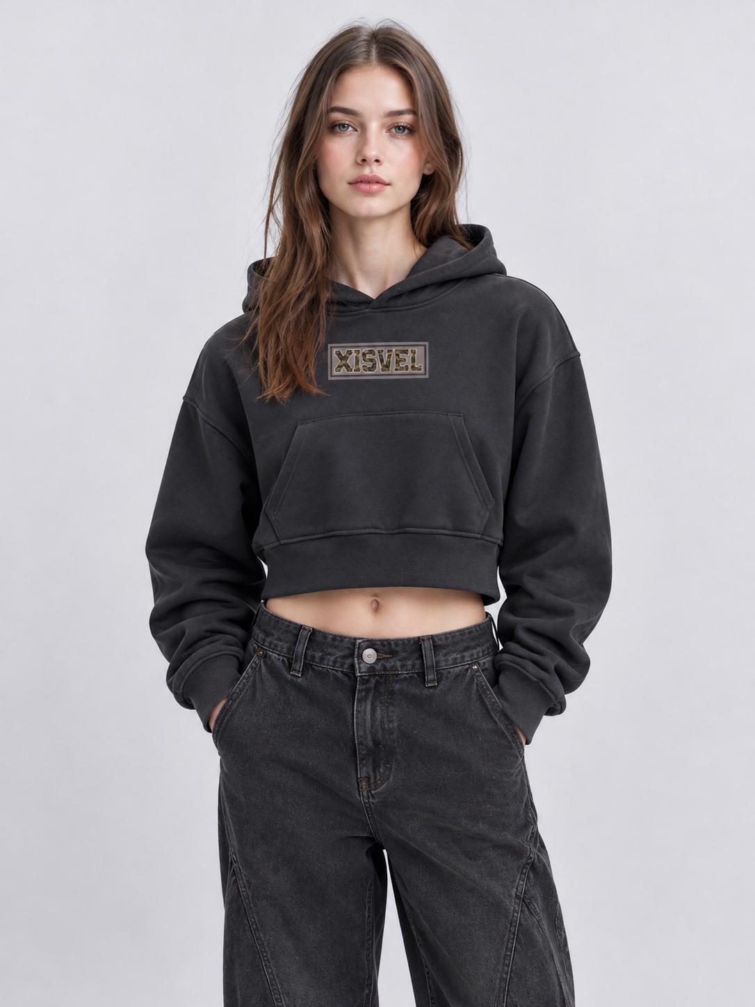 Women Camo Box Logo Cropped Pullover Hoodie