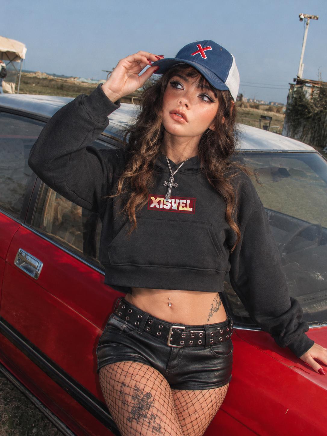 Women Gradient Box Logo Cropped Pullover Hoodie
