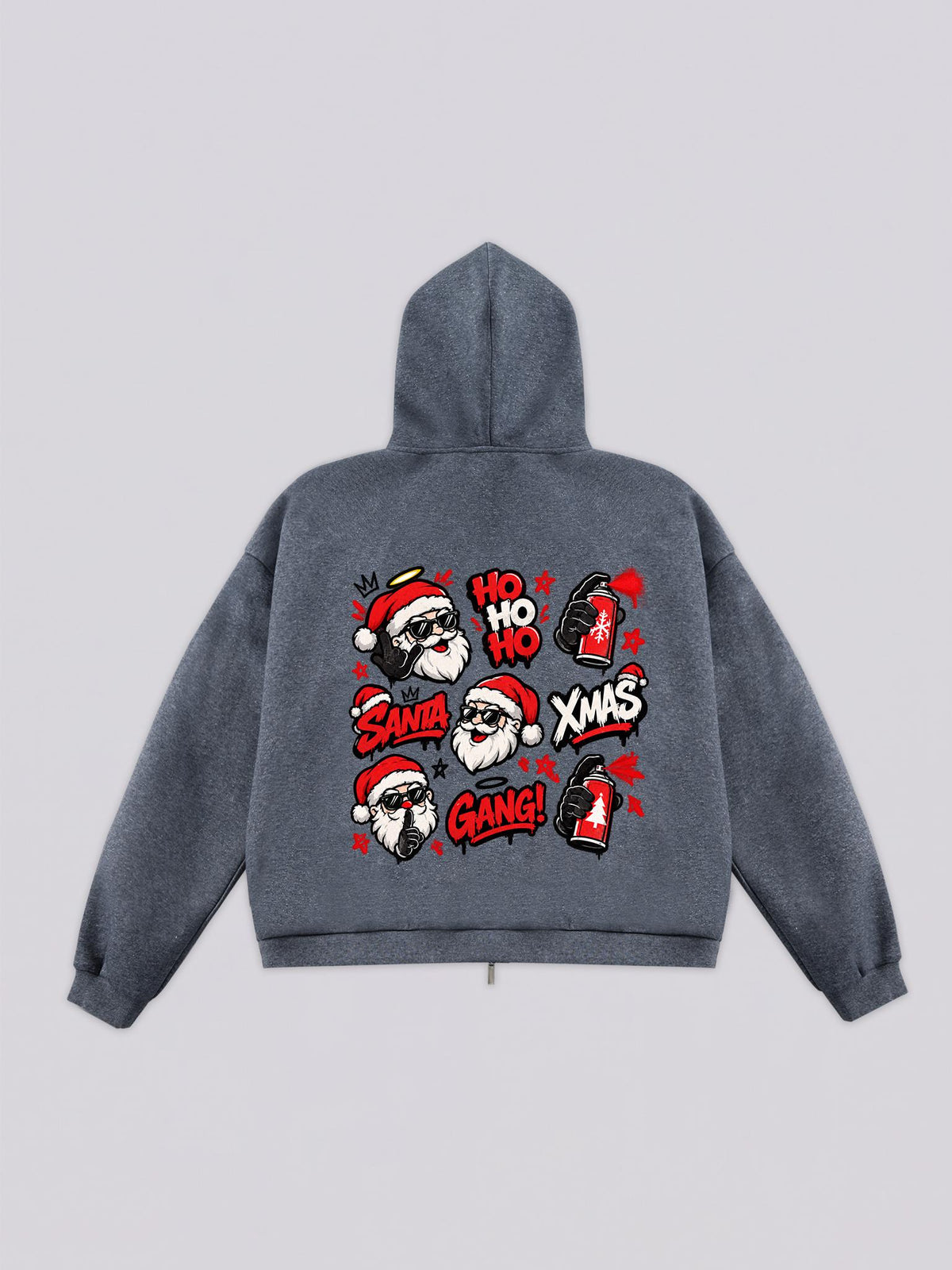 Unisex Santa Gang Graphic Shimmer Zip-Up Dark Gray Hoodie