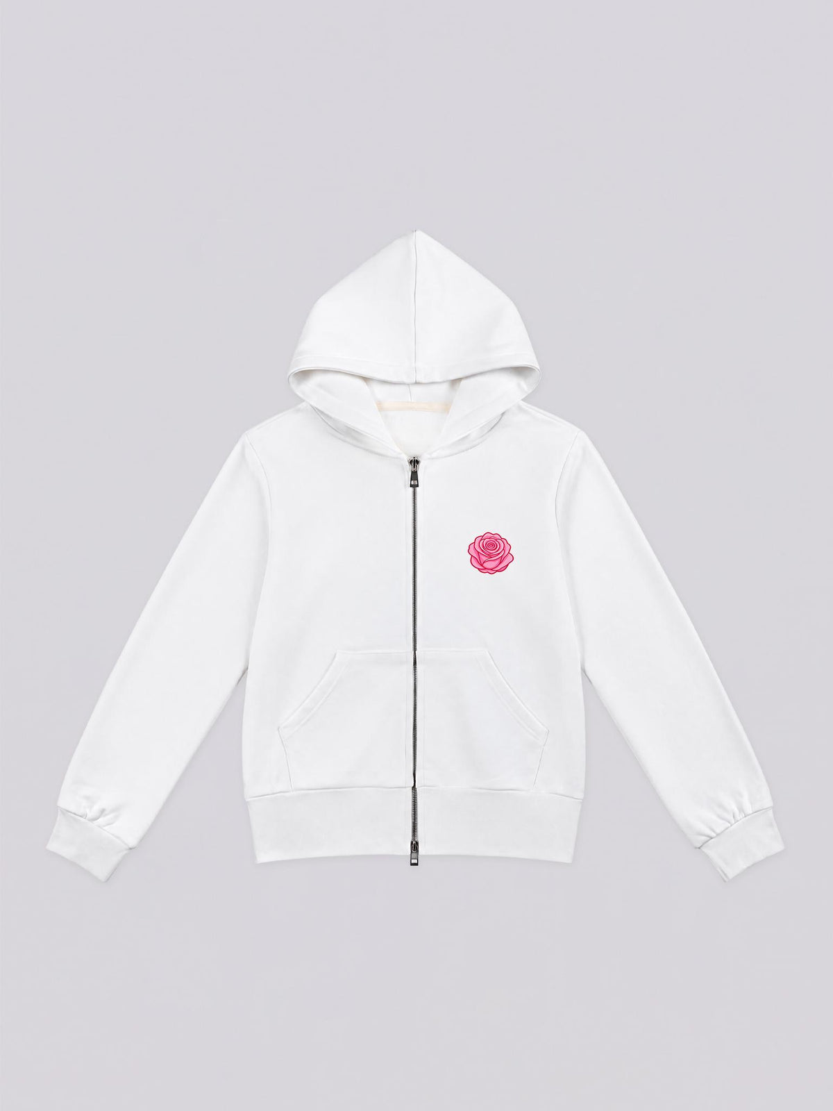 Women's Pink Rose Graphic Full Zip Hoodie