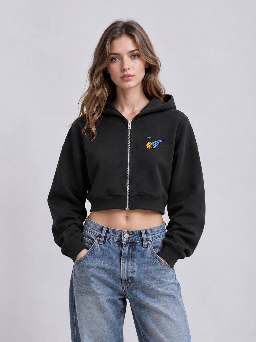 Women Basketball 27 Graphic Cropped Zip-Up Hoodie