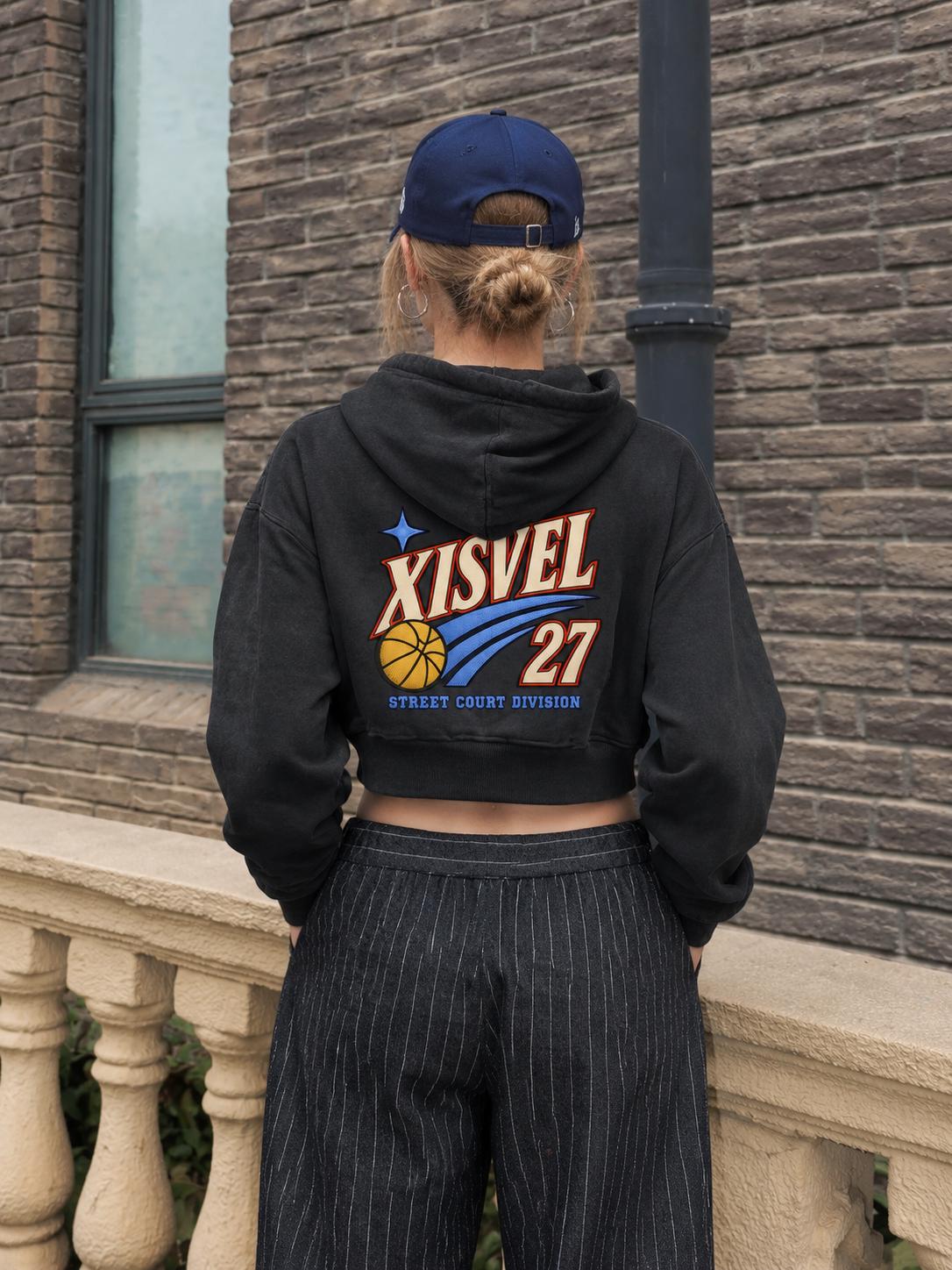 Women Basketball 27 Graphic Cropped Zip-Up Hoodie