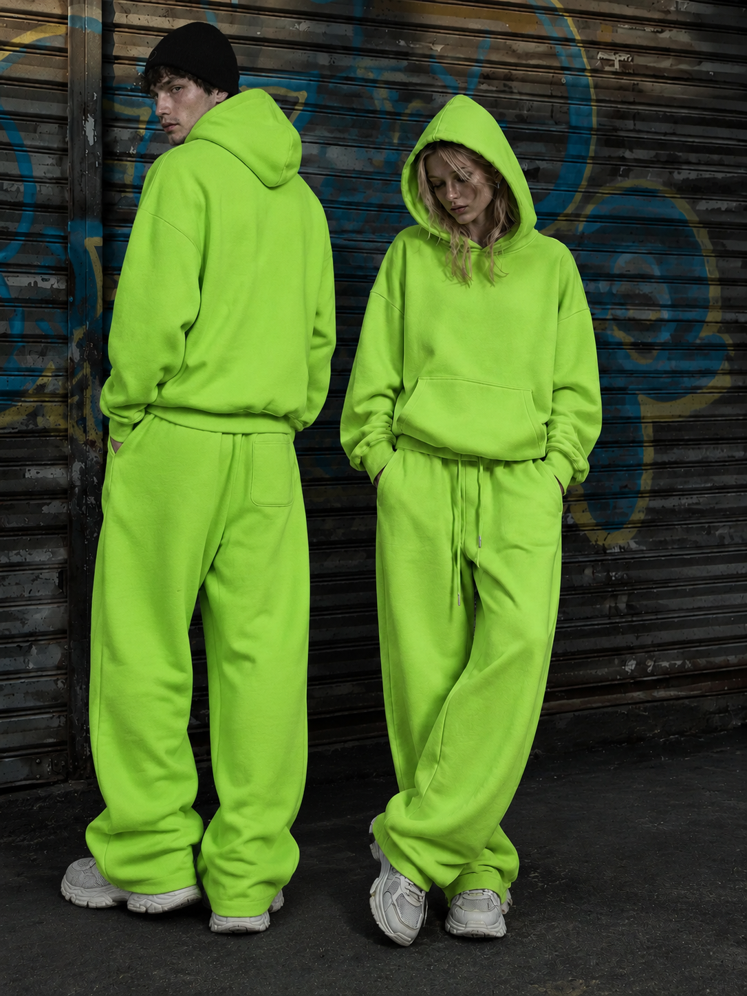 Unisex Neon Green Pullover Hoodie Tracksuit