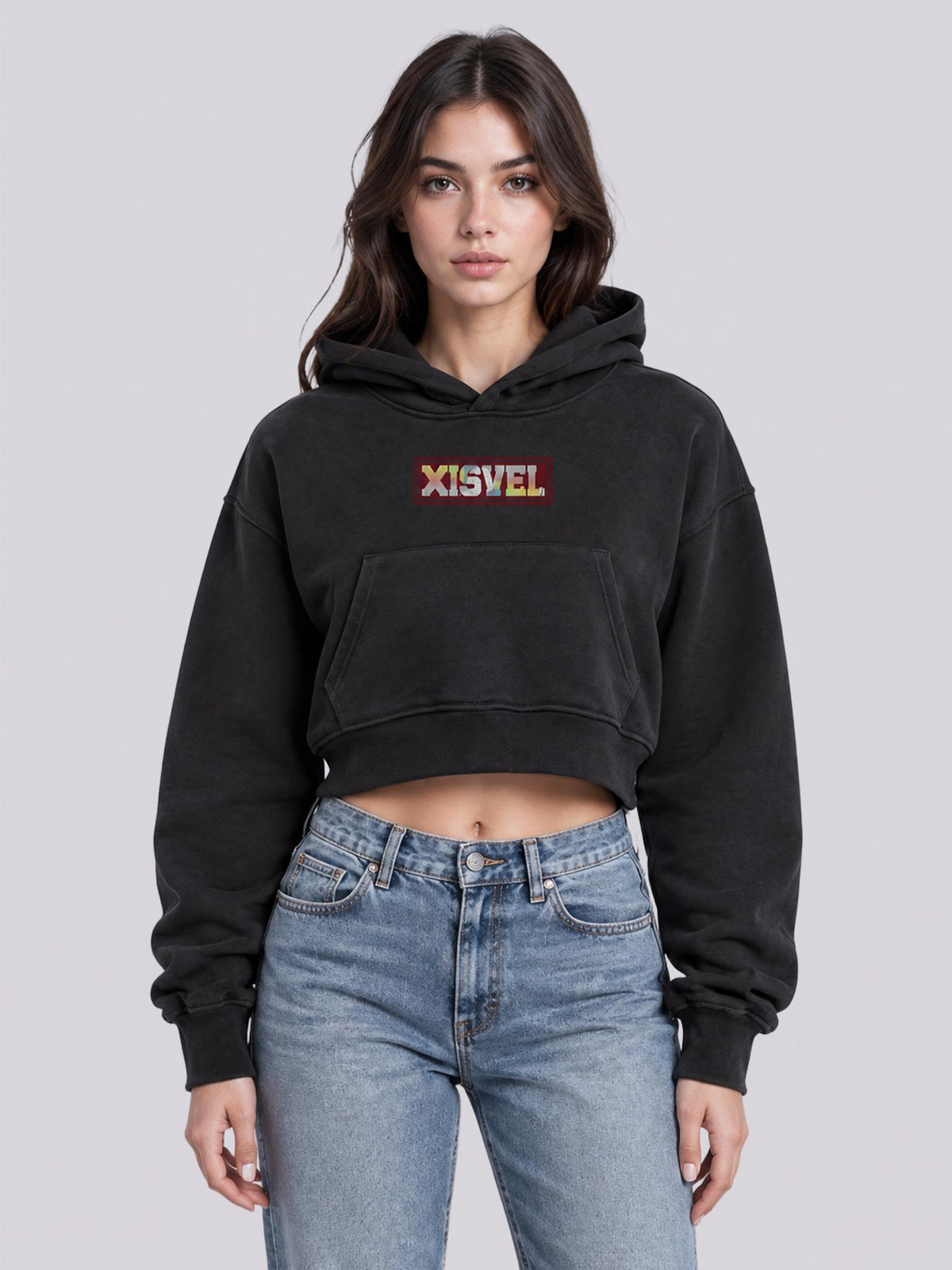 Women Gradient Box Logo Cropped Pullover Hoodie