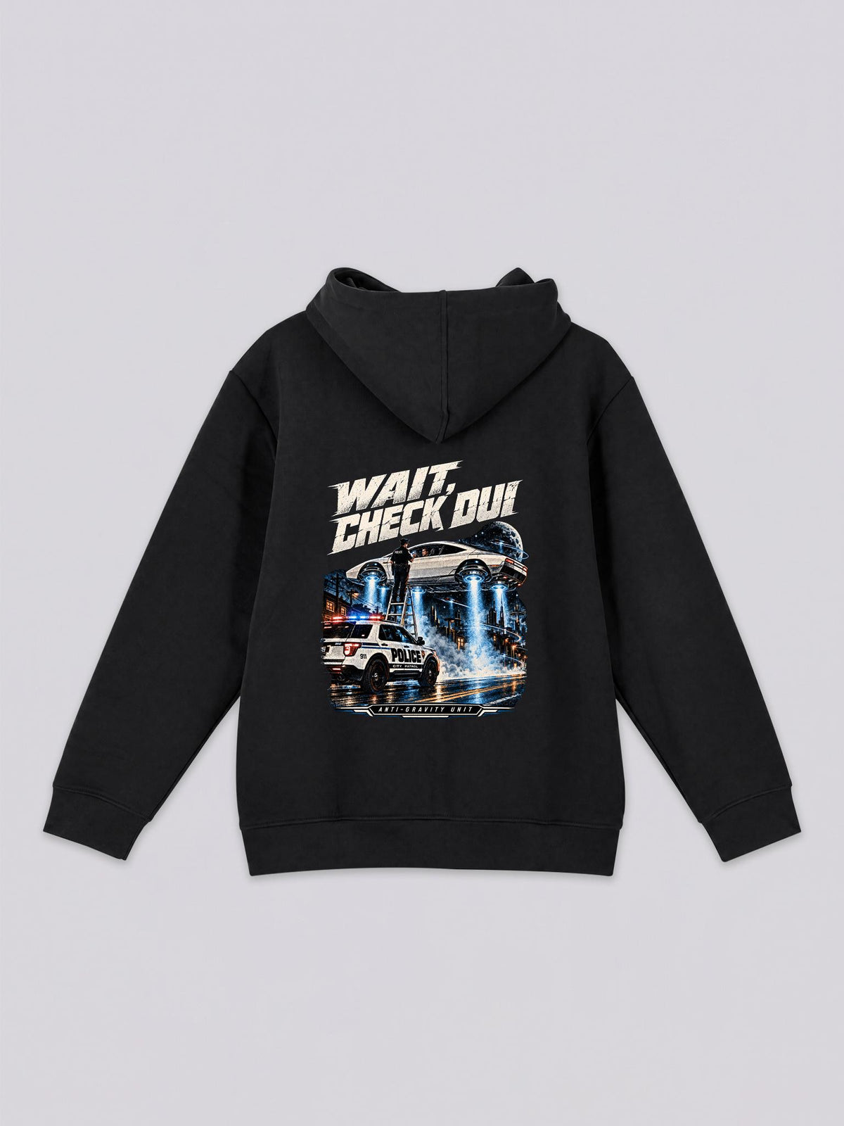 Unisex Wait Check DUI Anti-Gravity Police Graphic Full Zip Hoodie