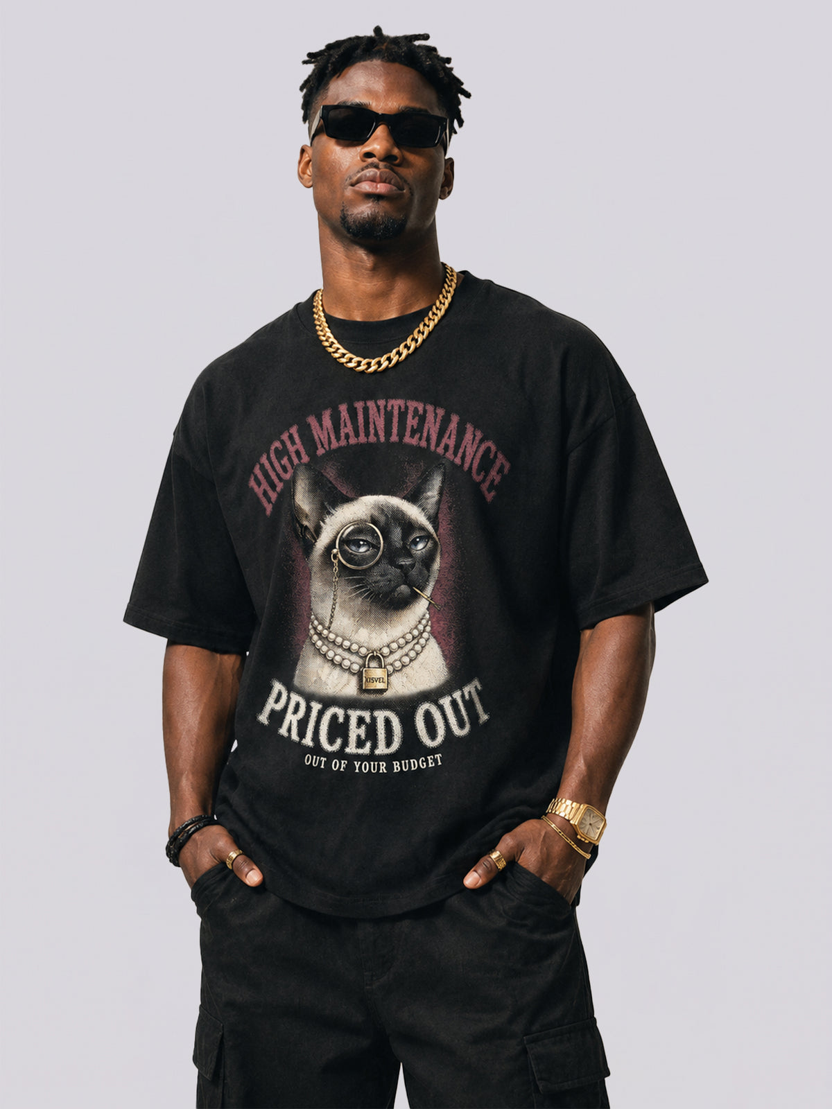 "High Maintenance / Priced Out" Siamese Cat Vintage Graphic Tee
