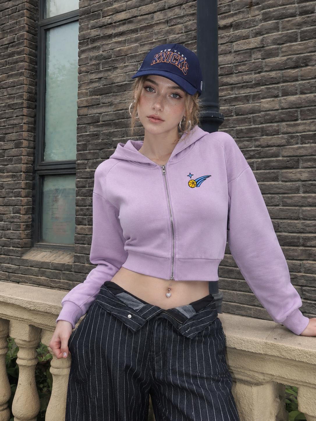 Women Basketball 27 Graphic Cropped Zip-Up Hoodie