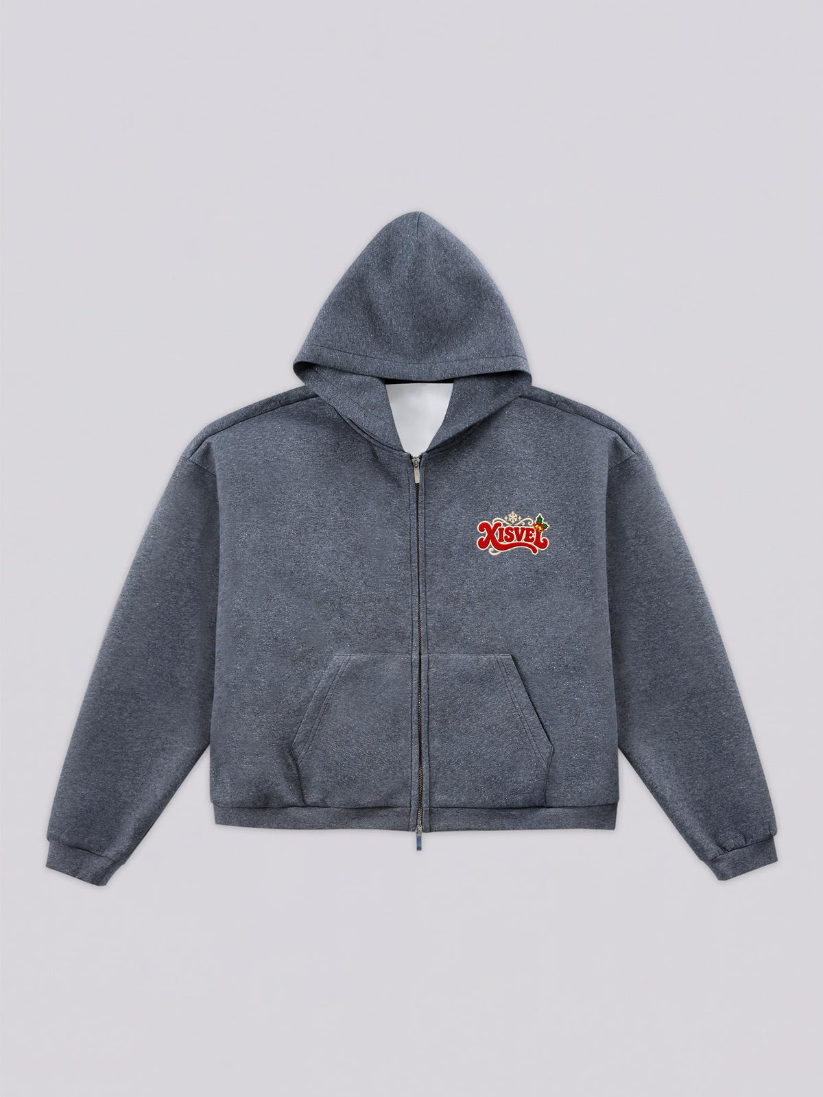 Unisex Santa Gang Graphic Shimmer Zip-Up Dark Gray Hoodie