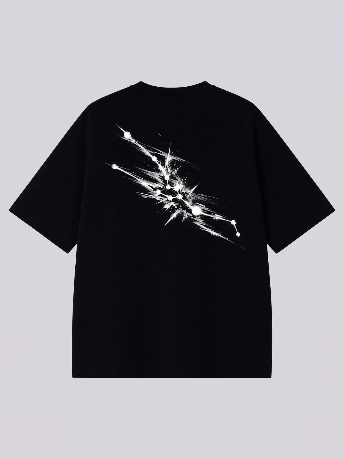 Taurus constellation with streaking brush strokes - back print on a black XISVEL graphic tee