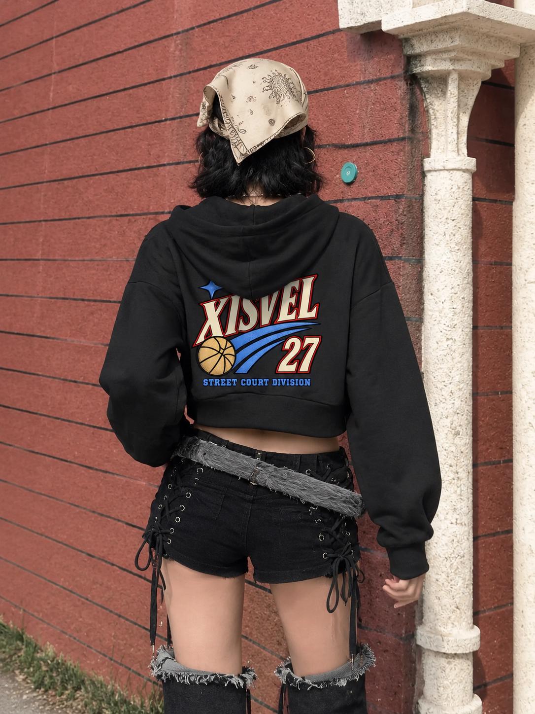Women Basketball 27 Graphic Cropped Zip-Up Hoodie