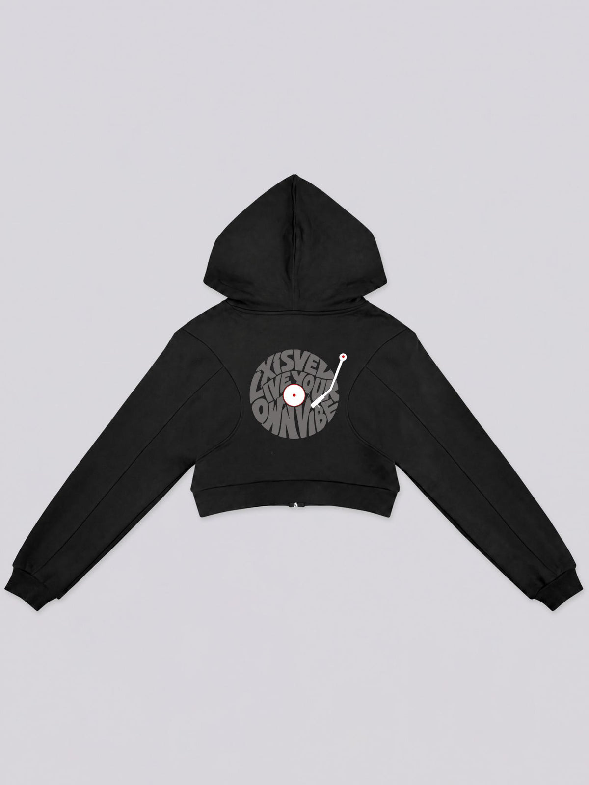 Women's Vinyl Record Graphic Cropped Zip-Up Hoodie