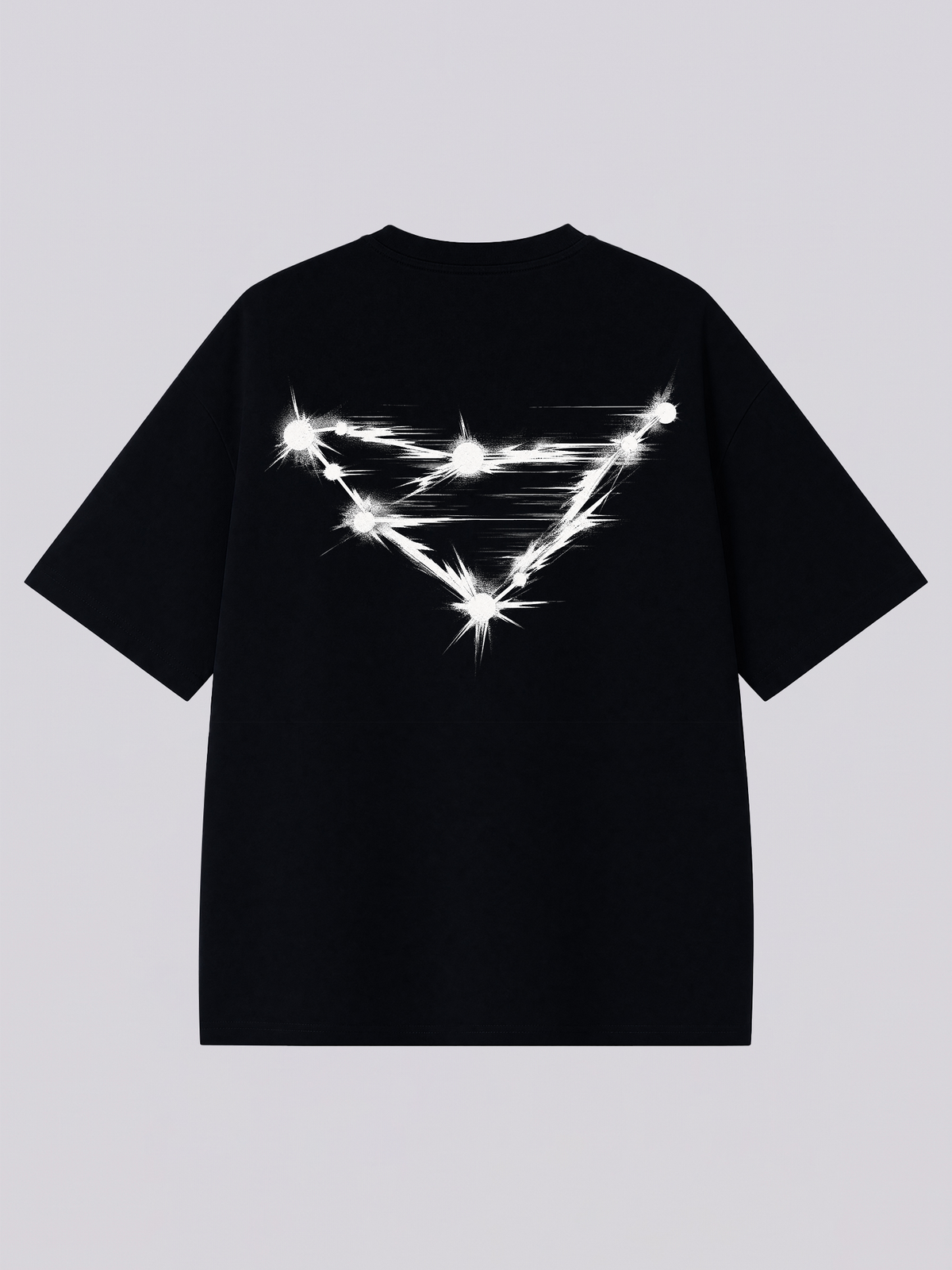 Capricorn constellation with streaking brush strokes - back print on a black XISVEL graphic tee