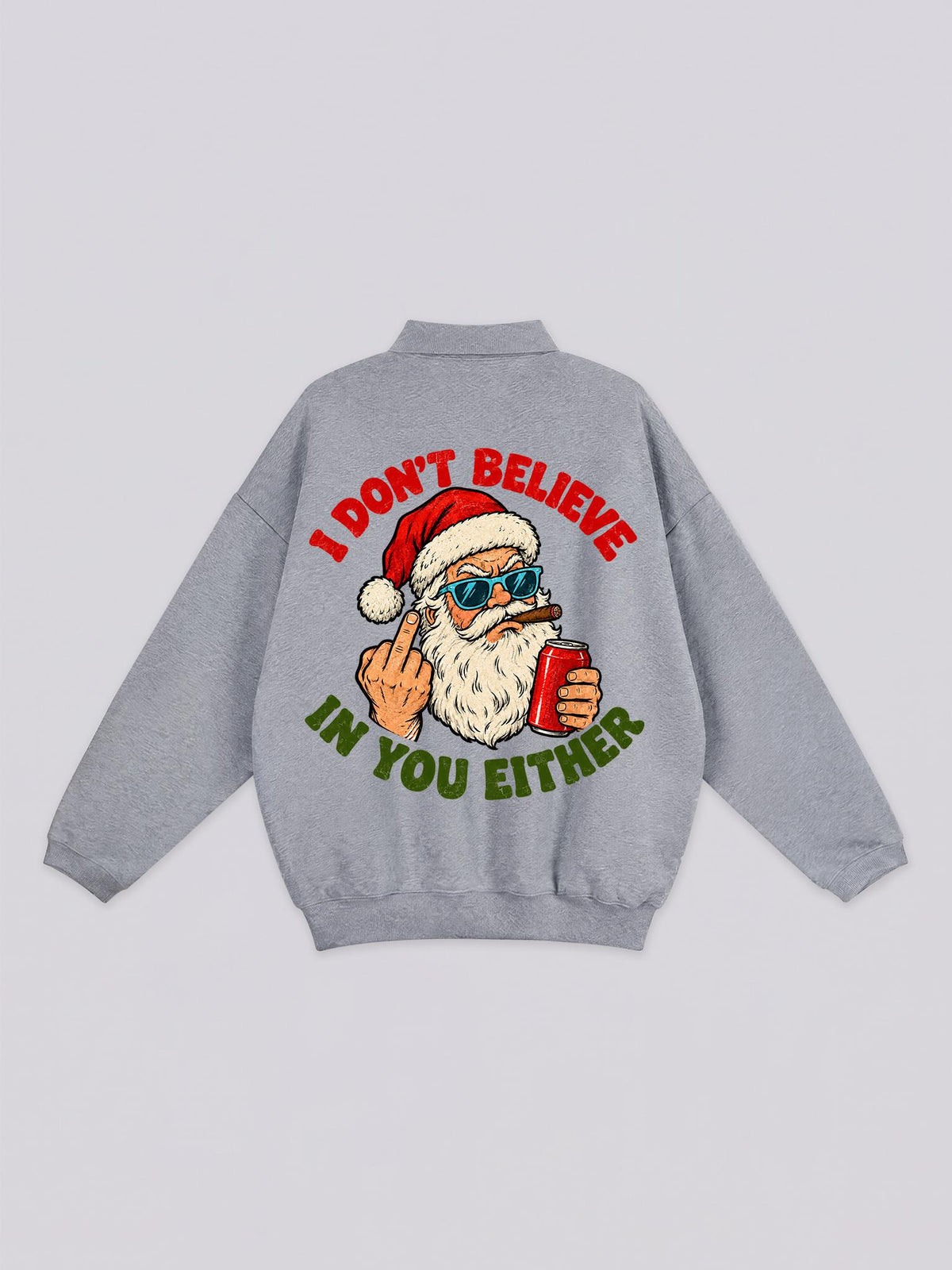 Unisex Funny Santa Graphic Polo Sweatshirt