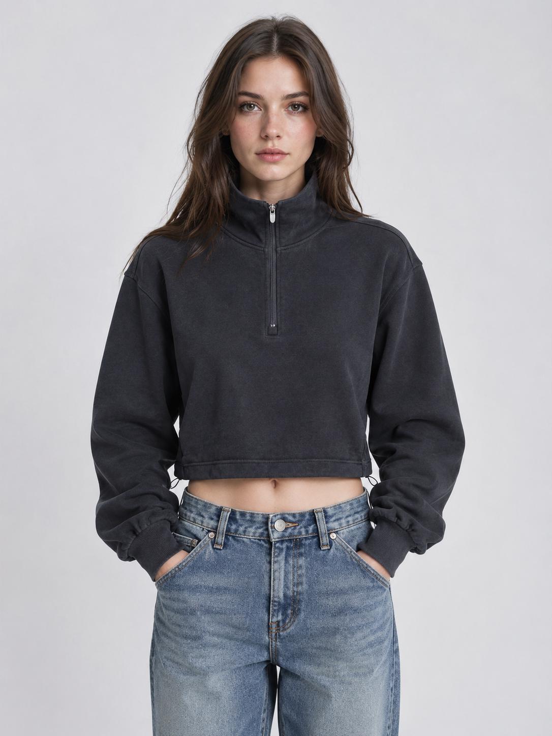 Women Cropped Half-Zip Sweatshirt