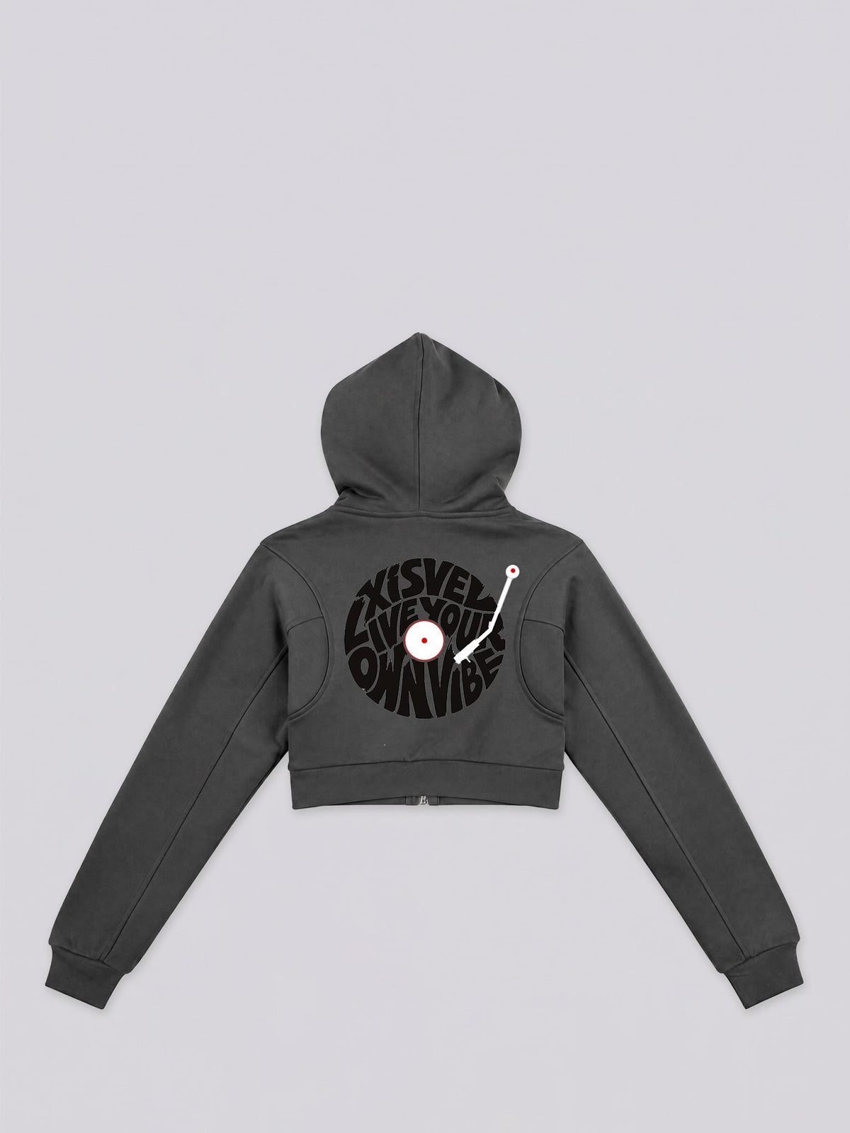 Women's Vinyl Record Graphic Cropped Zip-Up Hoodie
