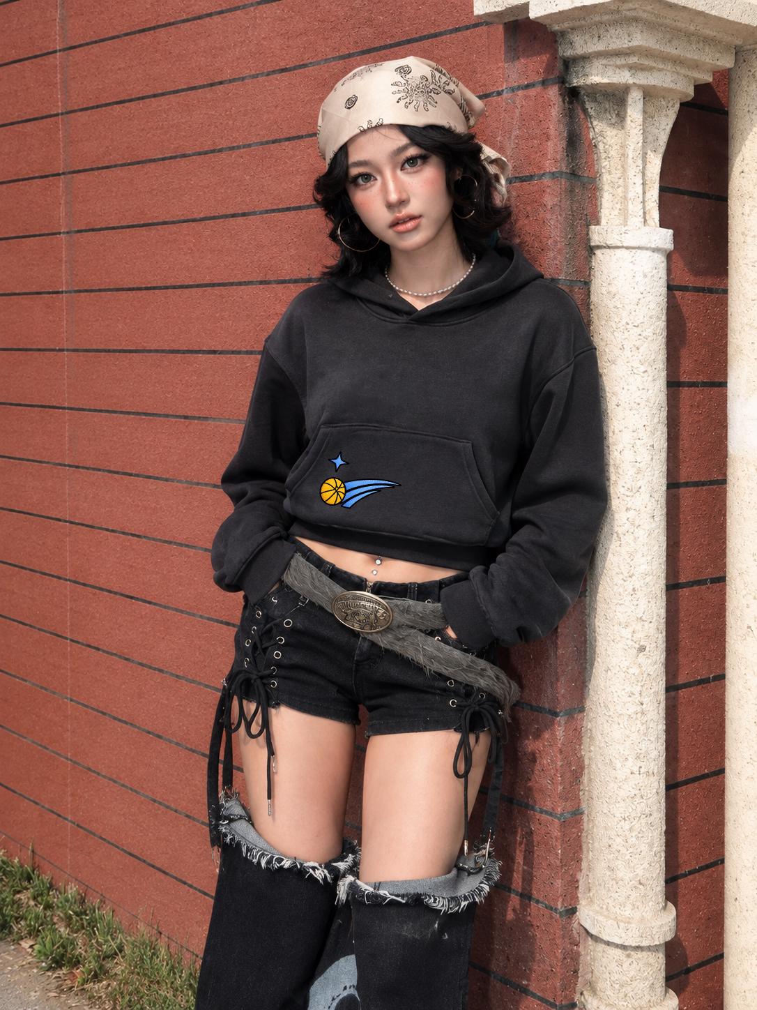 Women Basketball 27 Graphic Cropped Pullover Hoodie