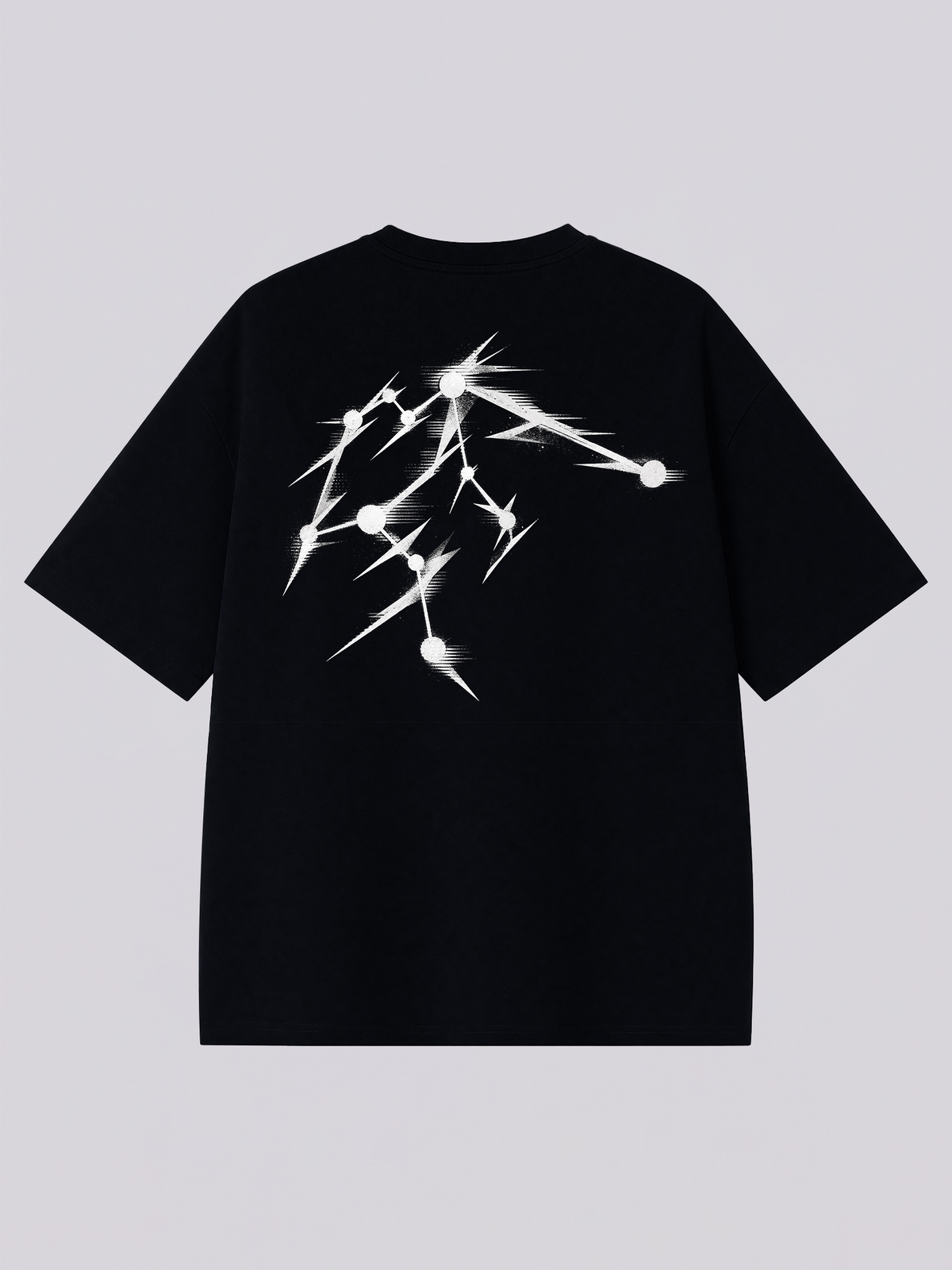 Aquarius constellation with streaking brush strokes - back print on a black XISVEL graphic tee