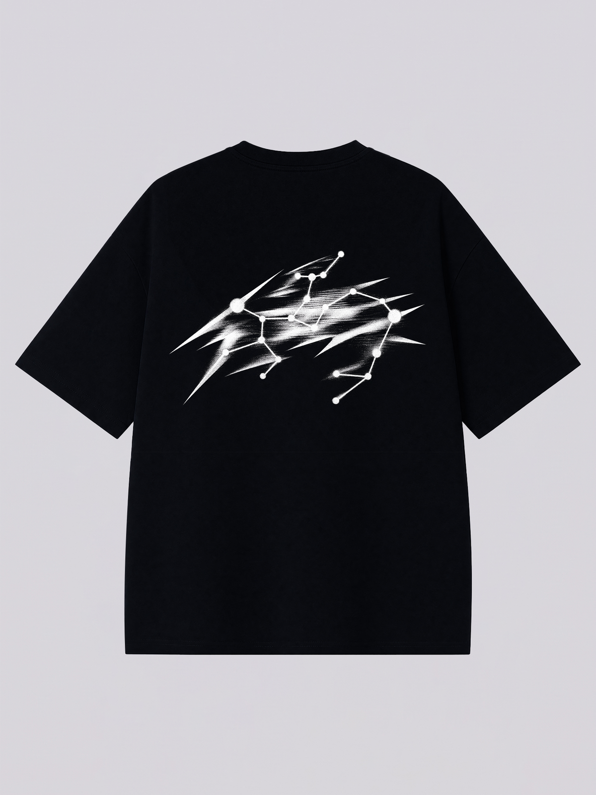Sagittarius constellation with streaking brush strokes - back print on a black XISVEL graphic tee