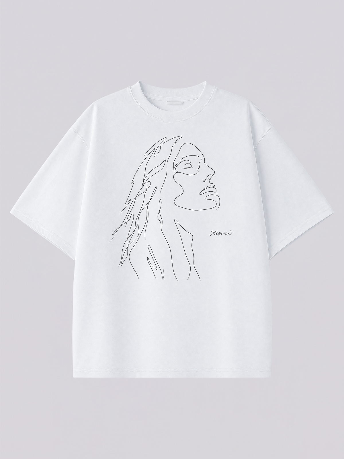 Virgo line art graphic tee - one-line maiden profile with wheat illustration across the chest of a heavyweight white T-shirt