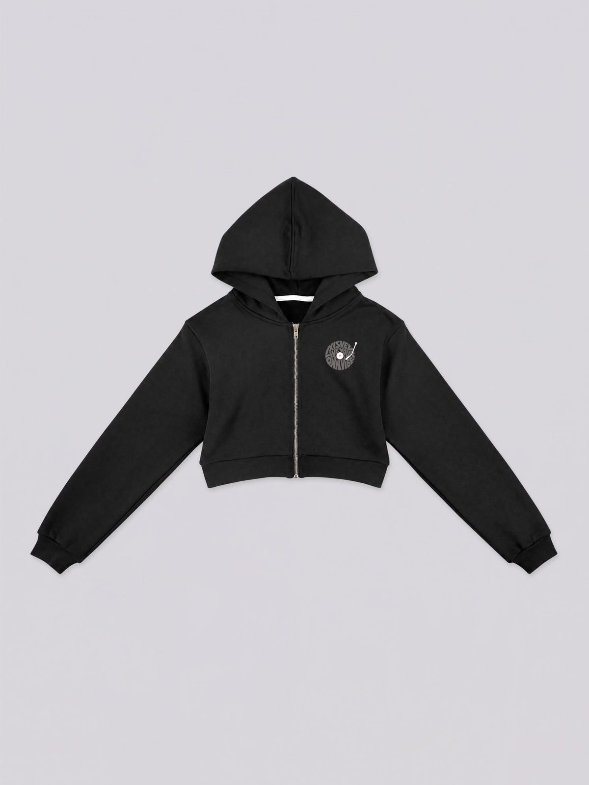 Women's Vinyl Record Graphic Cropped Zip-Up Hoodie