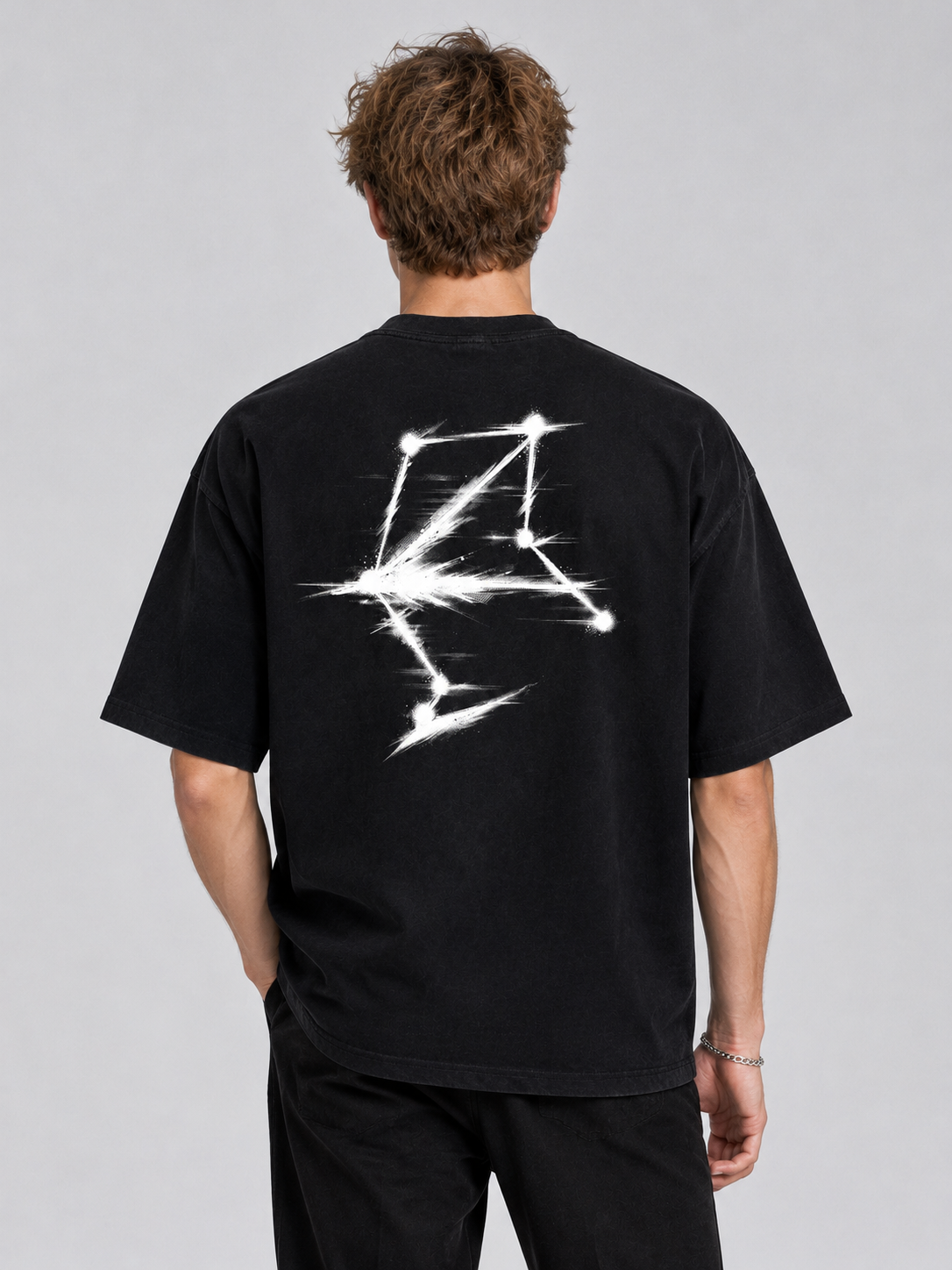 Back view of the Libra Dark Graphic Tee showing the white sketch-style Libra constellation print