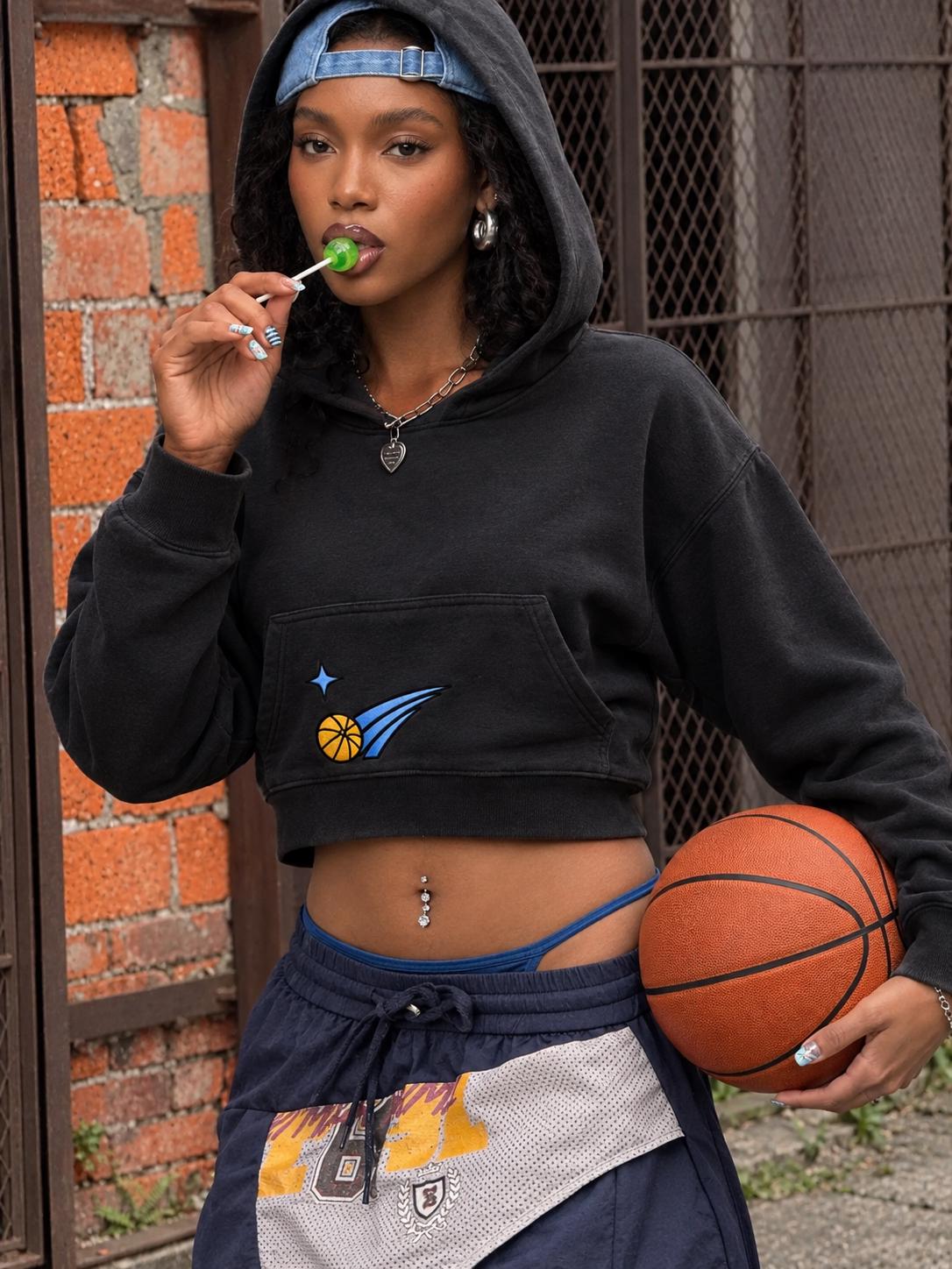 Women Basketball 27 Graphic Cropped Pullover Hoodie
