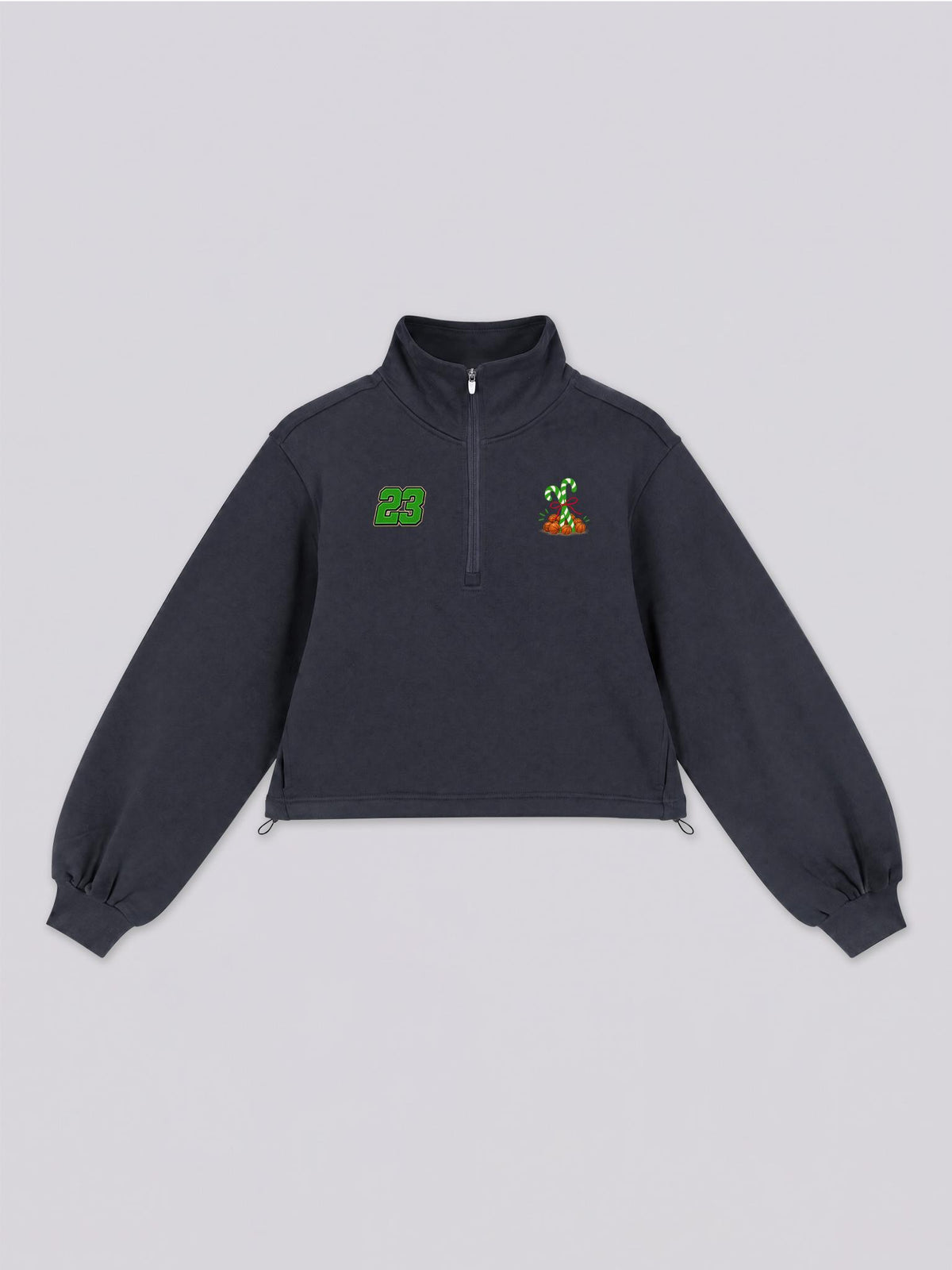Women's Basketball Santa Hand Graphic Quarter Zip Crop Sweatshirt